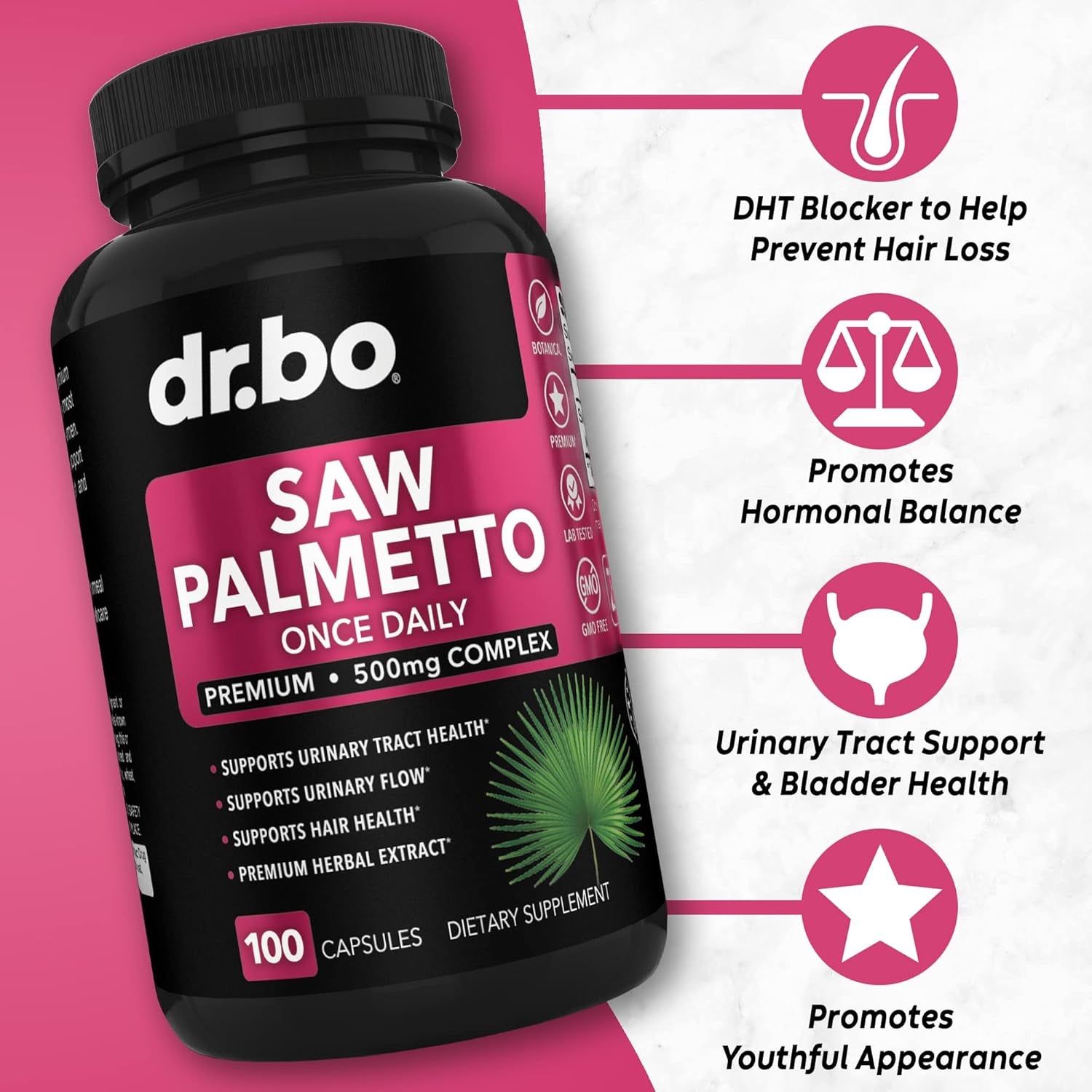 Saw Palmetto for Women Hair Loss - DHT Blocker for Women Natural Growth plus Bladder Control Supplements Complex