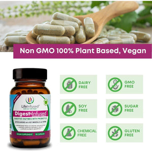 Life Infused - Premium Digestive Enzyme Supplement - Ease Gas & Bloating. 90 Servings.