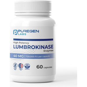 Puregen Labs Lumbrokinase 40Mg High Potency Supplement| No Harmful Additives | Made in USA - 60 Capsules