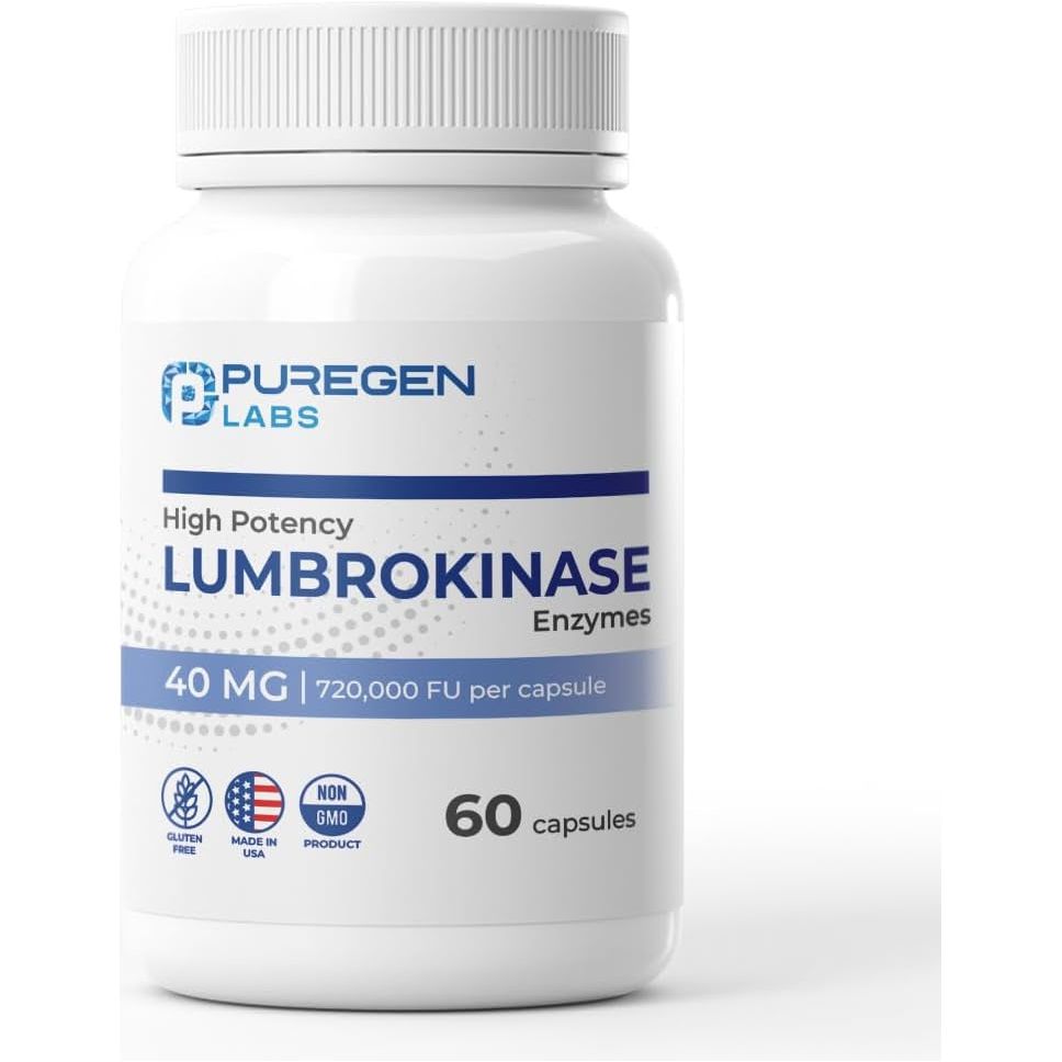 Puregen Labs Lumbrokinase 40Mg High Potency Supplement| No Harmful Additives | Made in USA - 60 Capsules