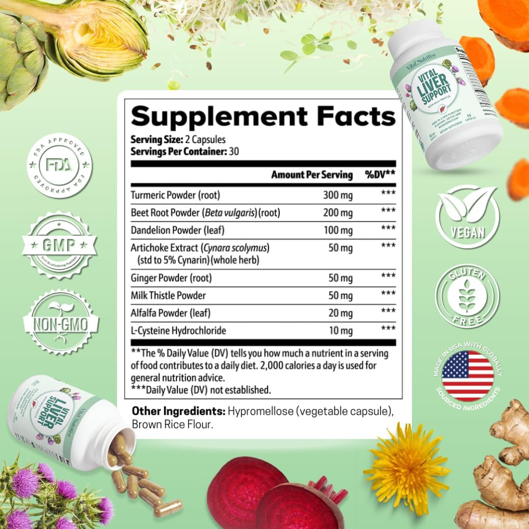 Vital Liver Support - Premium Liver Cleanse & Repair Formula with Milk Thistle