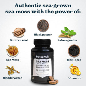 Sea Moss Capsules- Irish Sea Moss with Black Seed Oil, Ashwagandha & Black Pepper for Stamina, Strength & Endurance 60 Servings