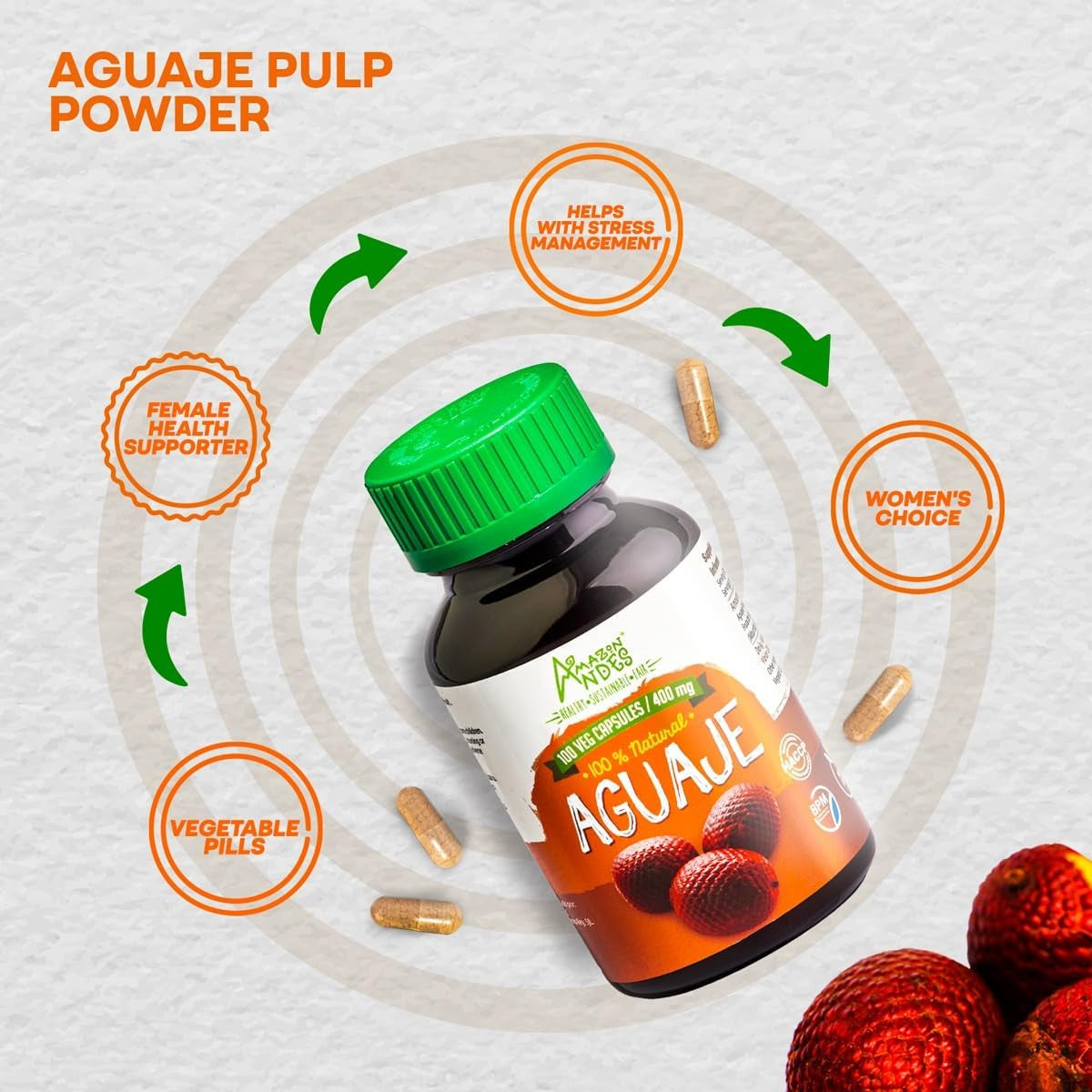 Amazon Andes Aguaje Capsules - Female Health Supporter and Hormone Balancer - 100 Pills (400Mg)