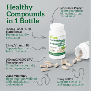 Nattokinase 2000 FU Serrapeptase 240000 SPU Supplement - 400Mg