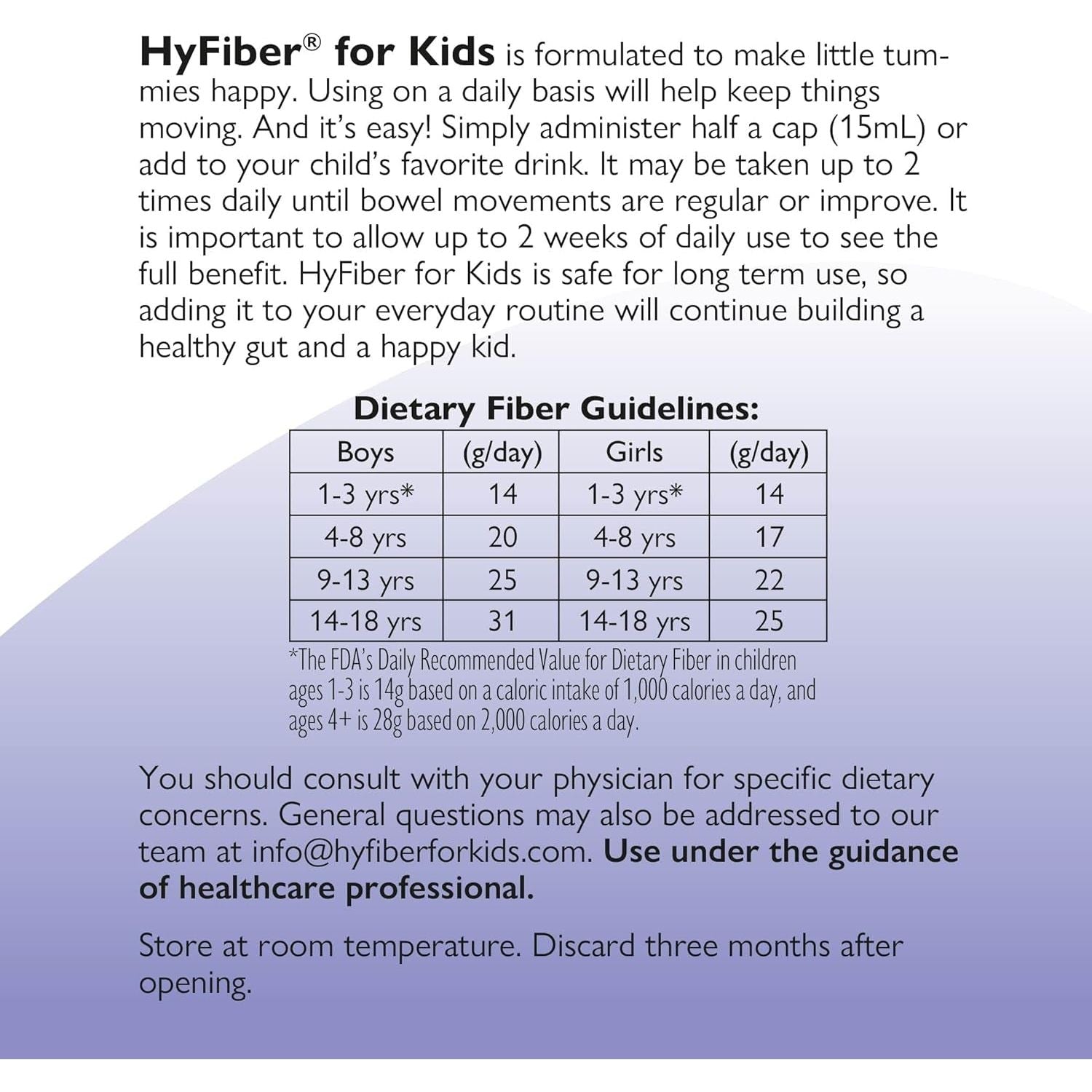 Medtrition Hyfiber Liquid Fiber for Kids, Supports Regularity and Softer Stools, 6 Grams of Fiber, 32 Servings