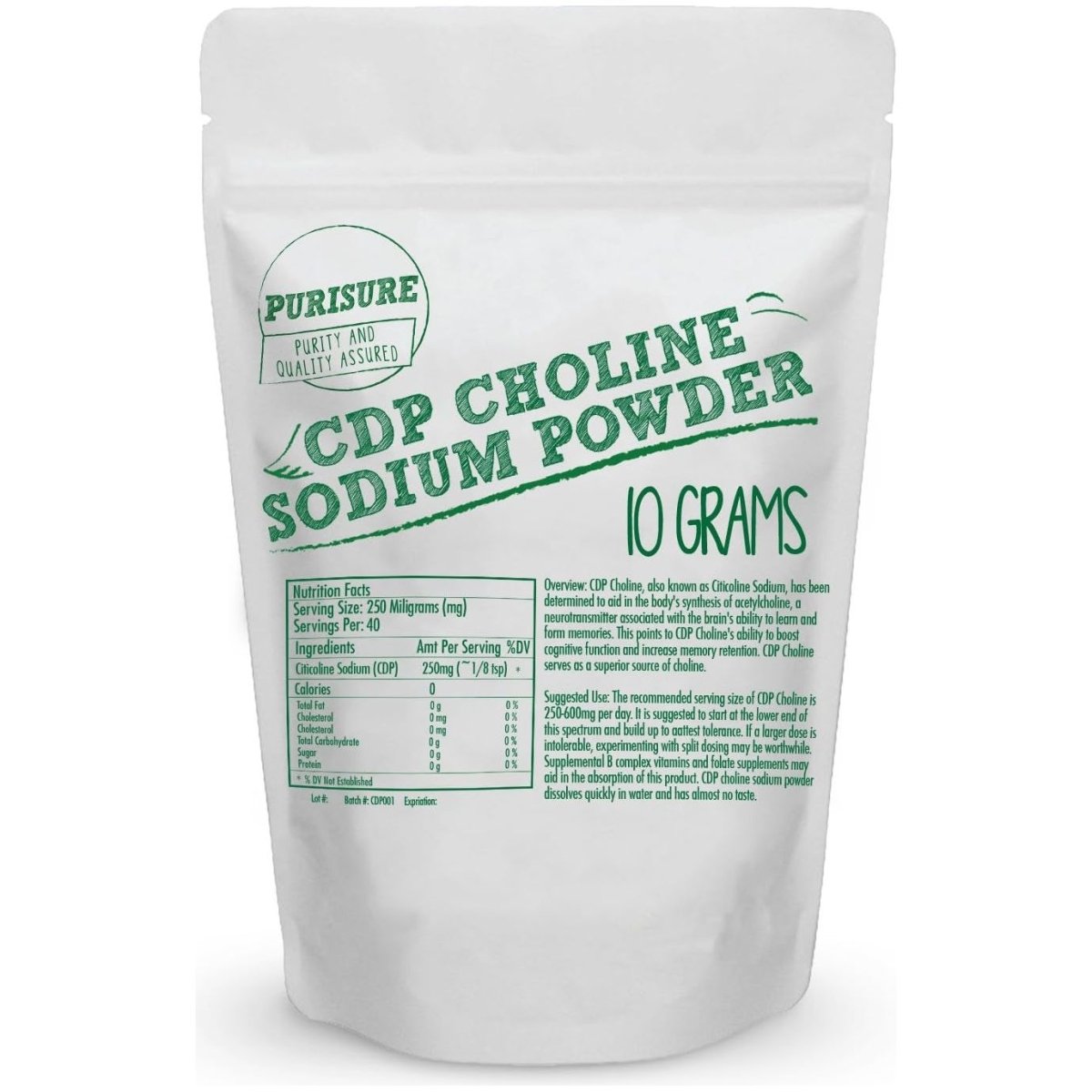 CDP Choline Powder, 10G, CDP Choline Supplements That Support Attention, Focus, and Energy, 40 Servings - Suppviv