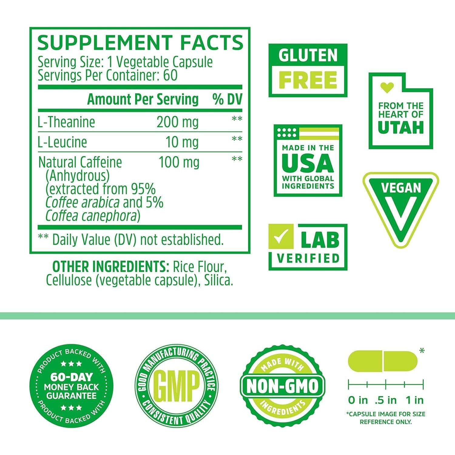 Zhou Natural Caffeine Pills 100Mg with L-Theanine 200Mg, Nootropic Supplement, Clean Energy 60 Capsules