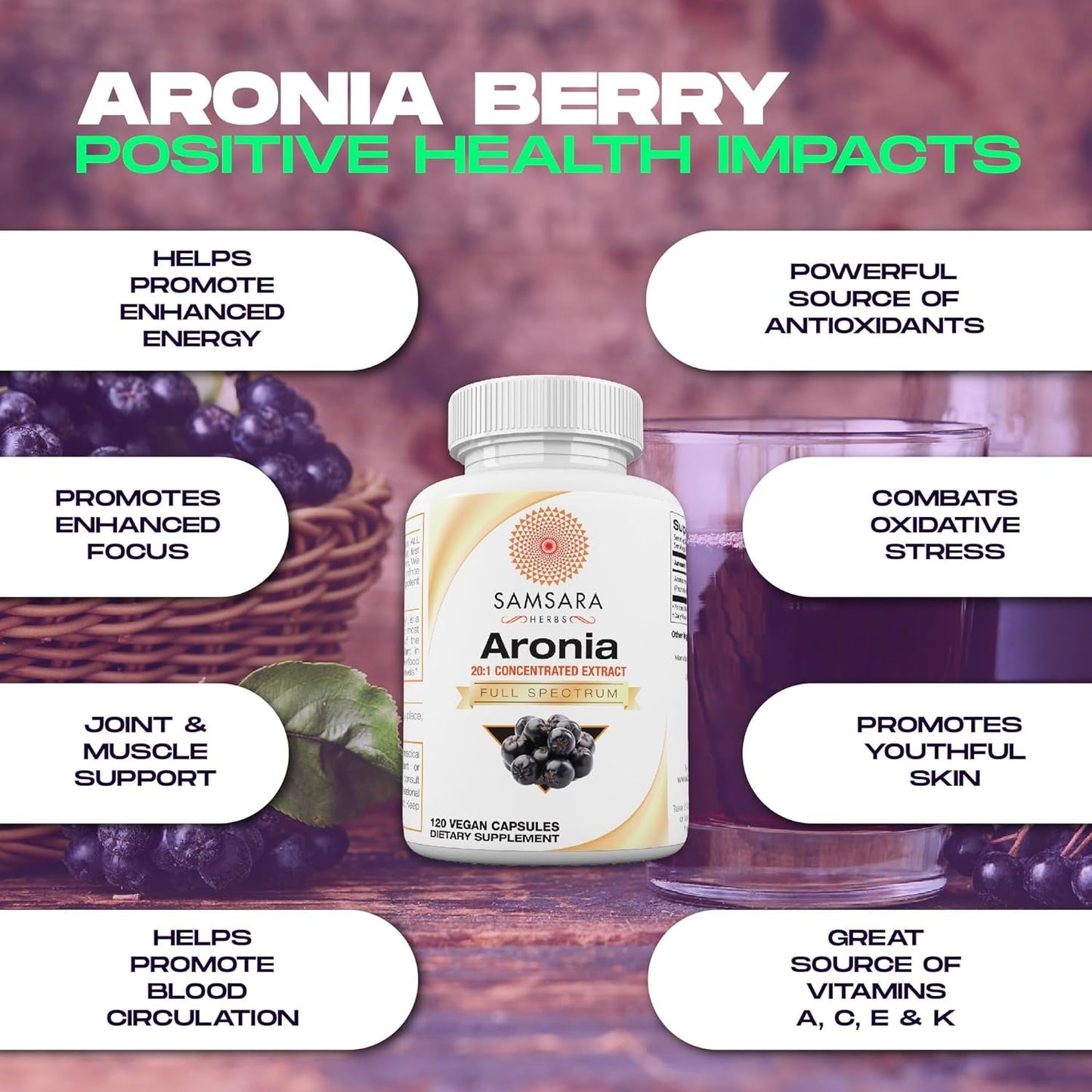 Aronia Berry 20:1 Extract - Antioxidant, Flavonoids and Polyphenols Supplement (120 of 500Mg Capsules)