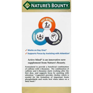 Nature'S Bounty Active Mind, Supports Focus by Assisting with Attention, Cognizin 1000Mg, 60 Coated Caplets