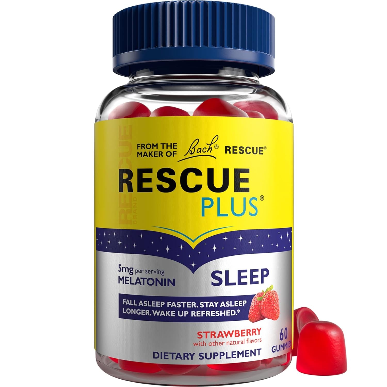 Bach RESCUE plus Melatonin Sleep Gummies Natural Strawberry Flavor 60 Count