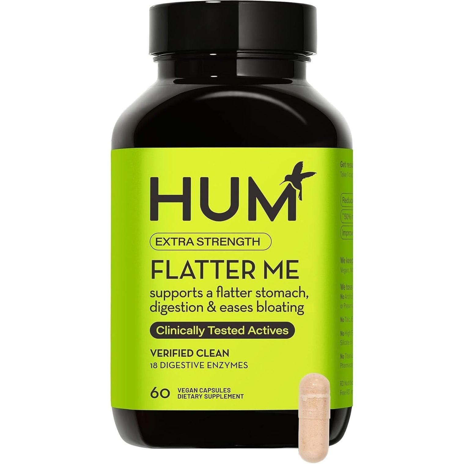 HUM Flatter Me Extra Strength Digestive Enzymes - Fast-Acting Bloat Relief for Digestive Health 60 Servings