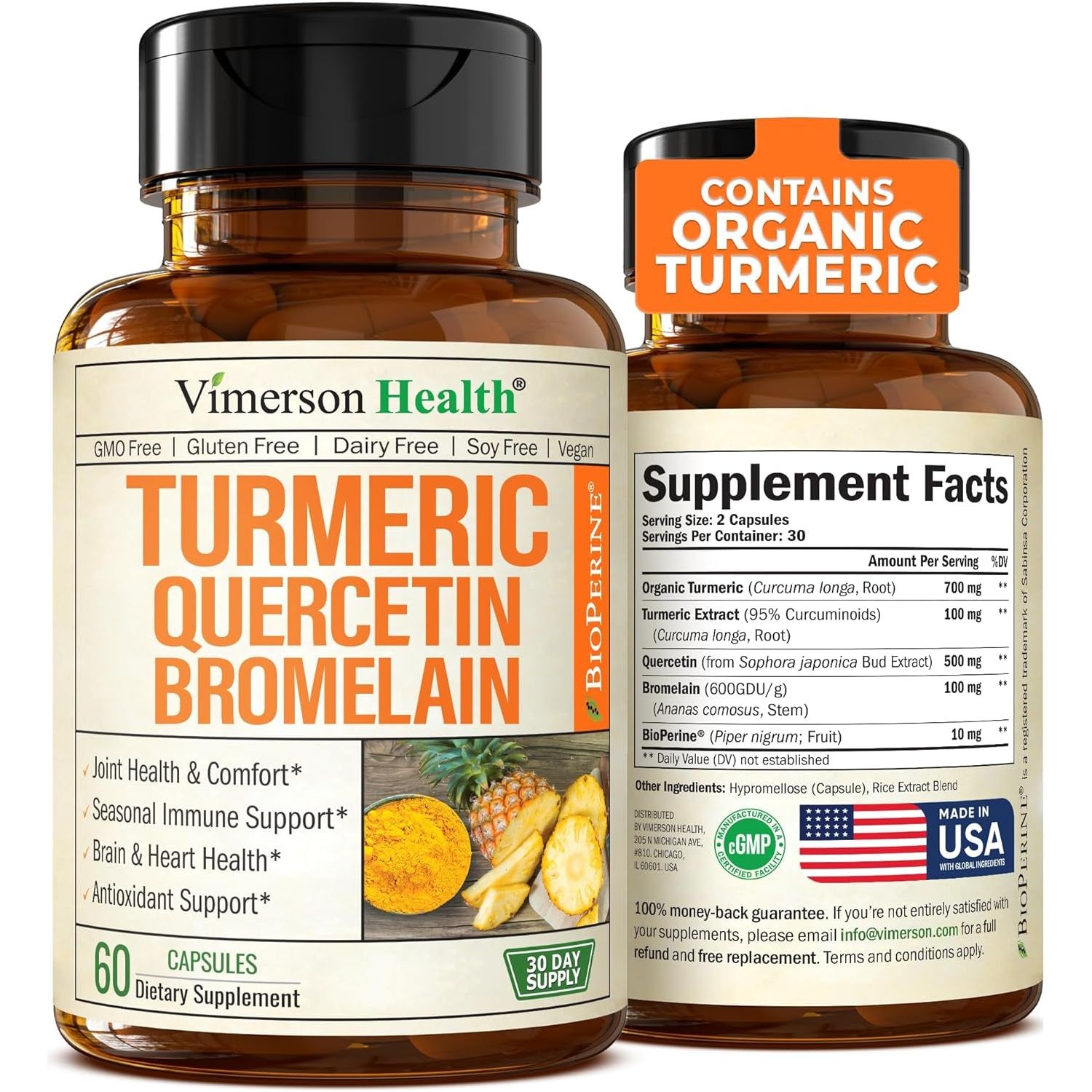Quercetin with Bromelain Turmeric Supplement for Joint Supplements. 60 Tumeric Capsules