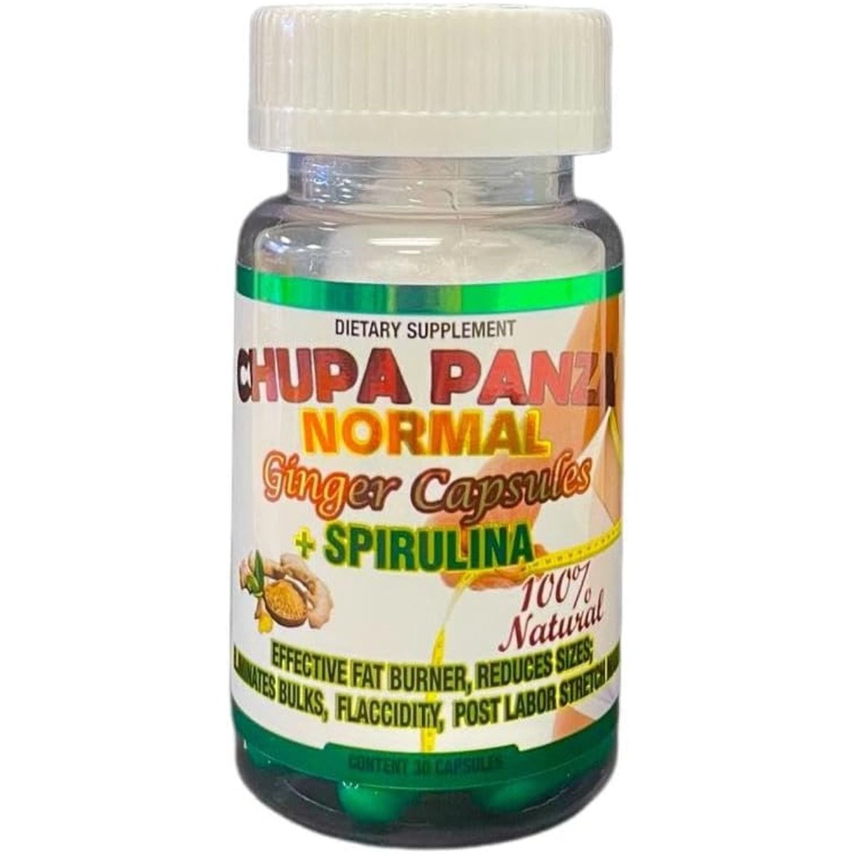Chupa Panza Normal 30 Cap 100 Natural Capsulas De Jengibre, Elimina Tallas!,30 Count (Pack of 1) - Suppviv