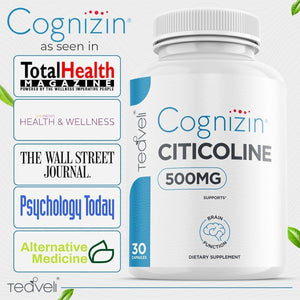 Cognizin Citicoline - 500Mg CDP Choline Capsules - Brain Supplement to Support Clarity, Concentration and Memory 30 Servings - Suppviv