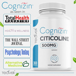 Cognizin Citicoline- 500Mg CDP Choline Capsules- Brain Supplement to Support Clarity, Concentration and Memory 30 Servings.