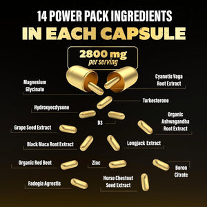 Testosterone Support for Men - Male Enhancing Supplements & Vitality Pills W/ Turkesterone, Tongkat Ali & Fadogia Agrestis