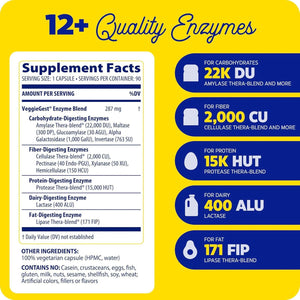Enzymedica Veggiegest, Digestive Enzymes for Vegetarian and Raw Diets, Prevents Gas and Bloating, 90 Count