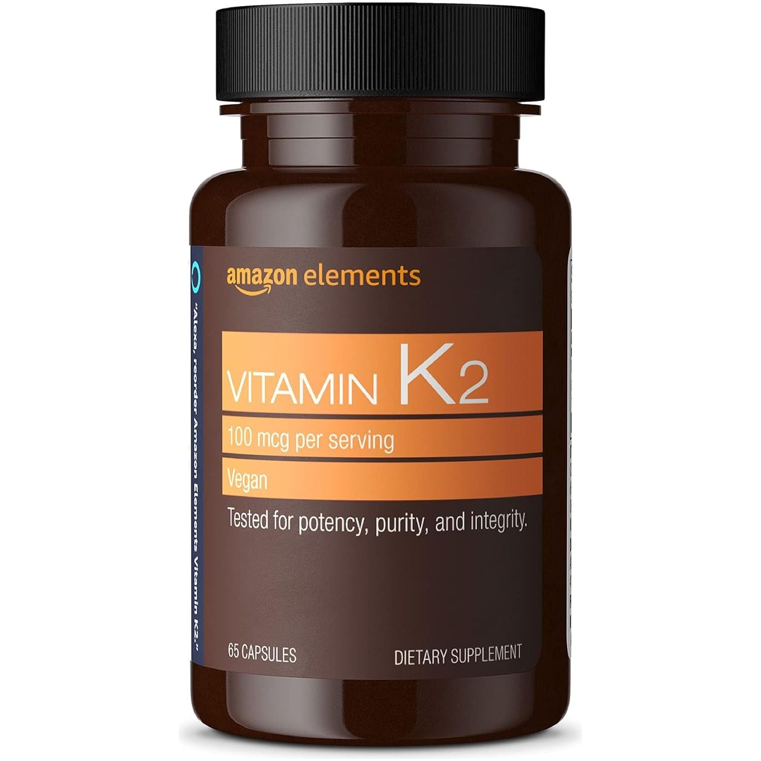 Amazon Elements Vitamin K2 100 Mcg, Vegan, 65 Capsules, 2 Month Supply
