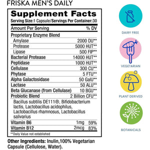 FRISKA Men’S Daily Digestive Enzyme and Probiotics Supplement 30 Capsules