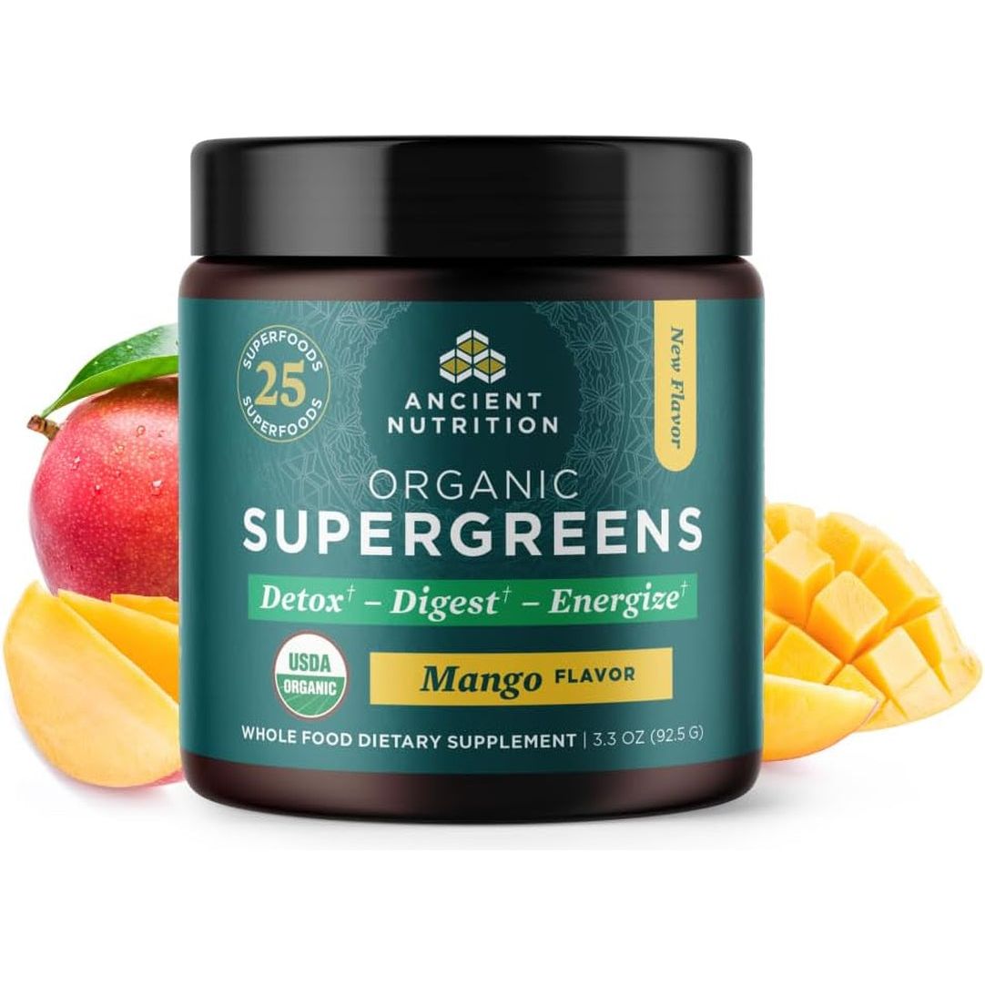Ancient Nutrition Supergreens Powder with Probiotics - Digestive and Energy Support, 12 Servings, 3.3Oz