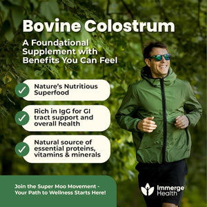 Super MOO Grass Fed Bovine Colostrum Powder for Bloating, Immune, Energy, Gut Health Hair, Skin and Nails