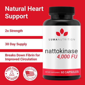 Luma Nutrition Nattokinase Supplement 4000 FU per Serving, Premium Heart Health Support - 60 Capsules - Made in USA