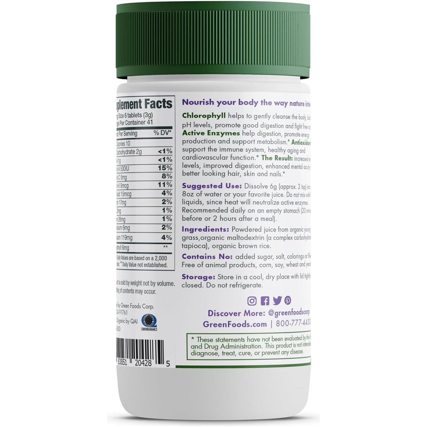 Green Foods Original Green Magma Barley Grass Nutritional Supplement, 250 Tablets (500Mg)