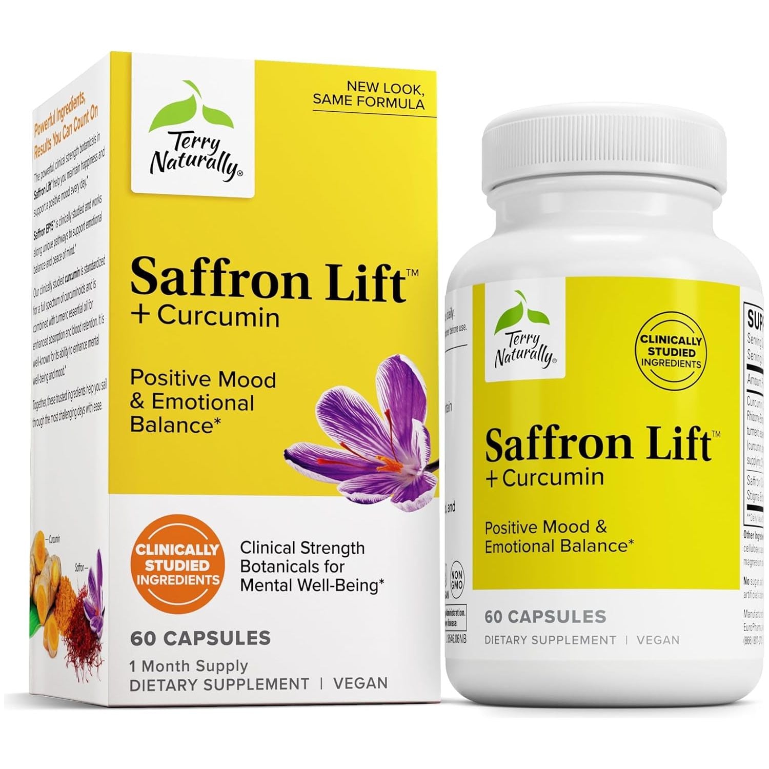 Terry Naturally Saffron Lift + Curcumin - Concentration & Relaxation Support Supplement - 60 Capsules