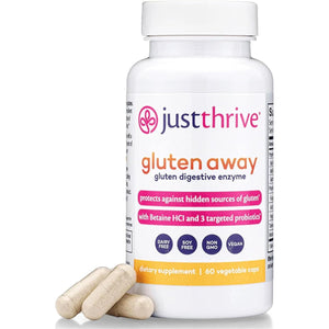 Just Thrive Gluten Away - Vegan Digestive Enzymes for Digestion - Probiotic Support for Trace Gluten, 60 Capsules