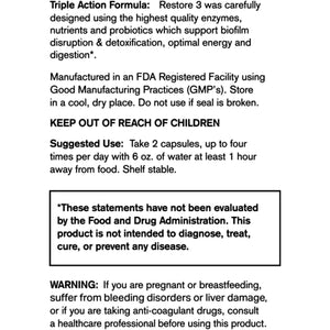 Restore 3 Proteolytic Enzyme & Spore Probiotic Blend Supplement - 60 Capsules