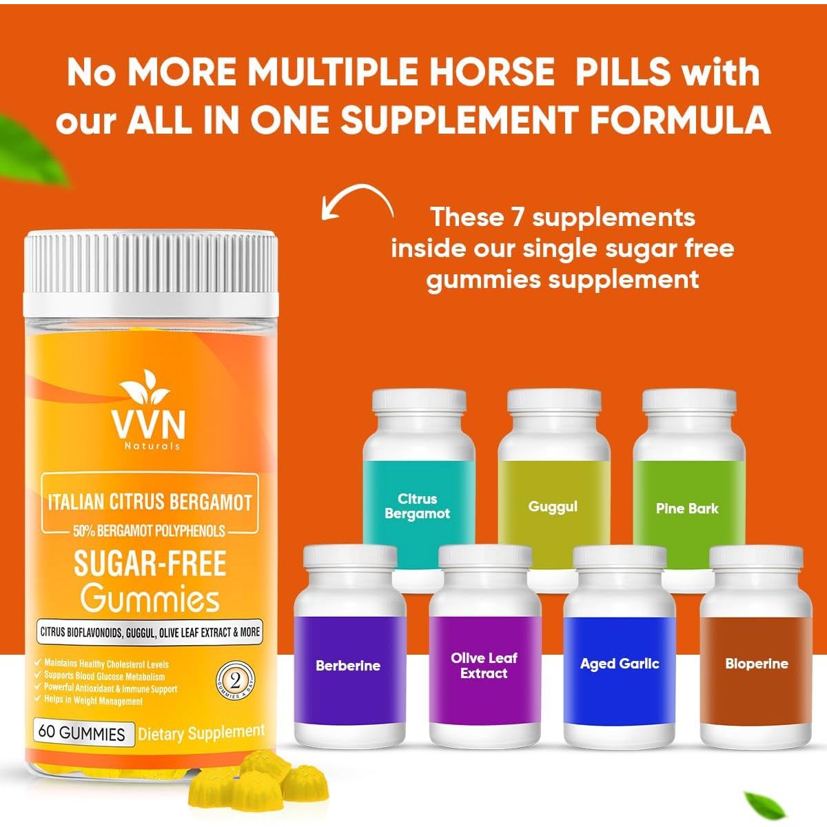 2900Mg Citrus Bergamot Blend 25:1 Extract Gummies for Immune System Support & Healthy Aging 60 Ct
