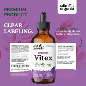 Wild & Organic Vitex Tincture - Vitex Chasteberry Supplement for Good Mood - 4 Fl Oz for Women