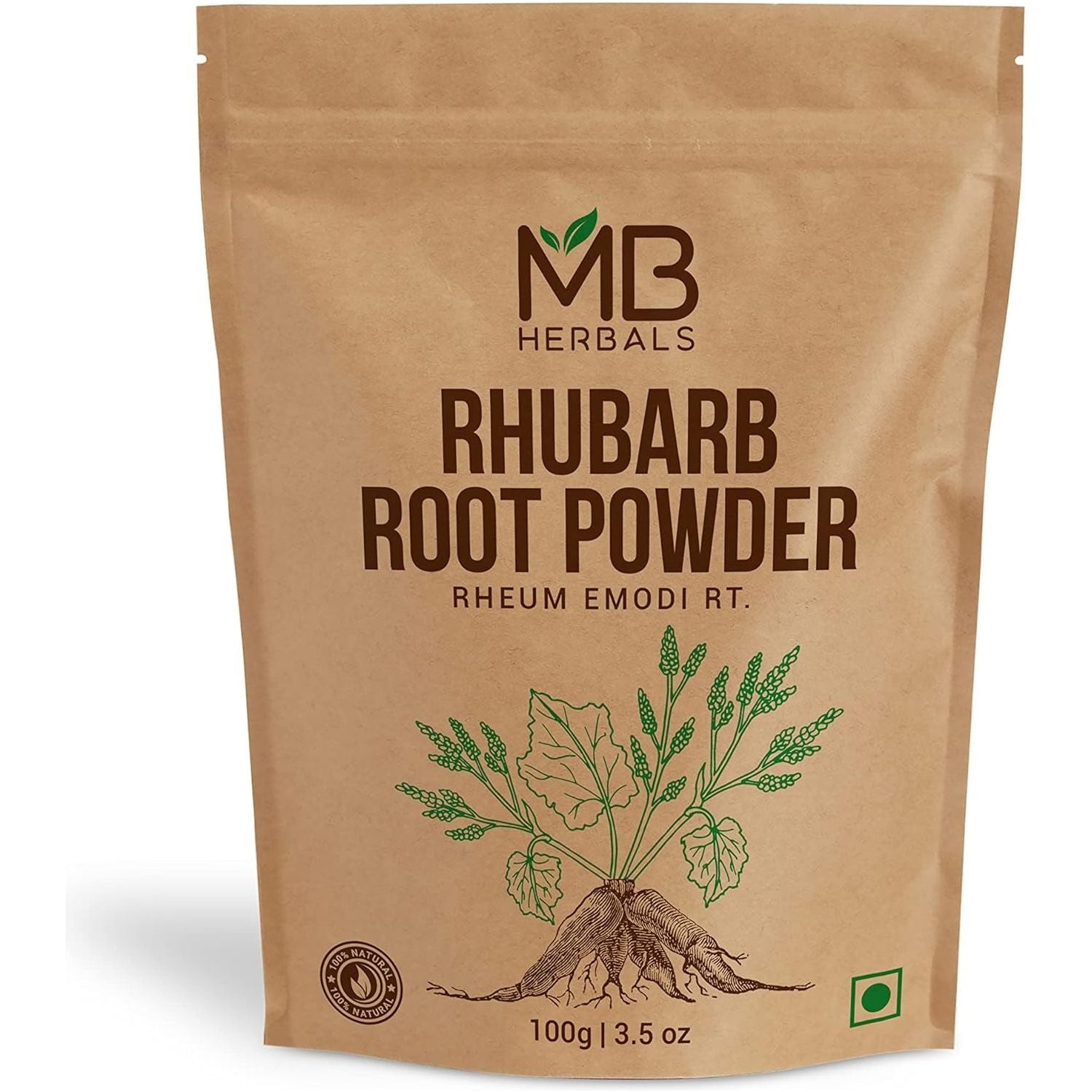 MB Herbals Rhubarb Root Powder 100 Gram | Rheum Emodi Rt | Indian Rhubarb