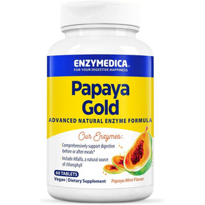 Enzymedica Papaya Gold, Advanced Digestive Enzymes with Natural Organic Papaya & Chlorophyll 60 Chewable Tablets