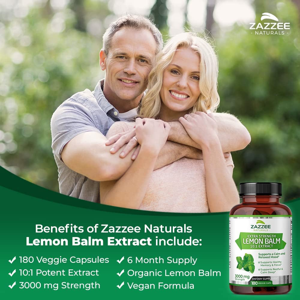 Zazzee Organic Lemon Balm 10:1 Extract (3000 Mg/180 Vegan Capsules)