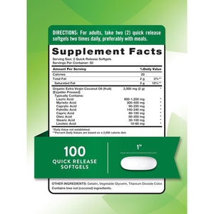 Nature'S Truth Coconut Oil Supplement | 100 Softgels | Naturally Occurring Mcts | Non-Gmo & Gluten Free