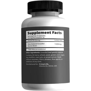 Primal Being Grassfed Beef Brain, Supports Memory, Mood, Focus, Energy, Cognitive Health - 90 Capsules, 1500Mg