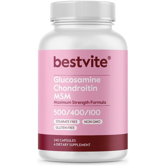 BESTVITE Glucosamine Chondroitin MSM 500/400/100 per Capsule (240 Capsules) with Patented Optimsm
