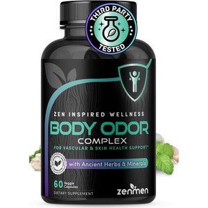 Natural Body Odor Eliminator Pills - Chlorophyll with Zinc, Champignon, Psyllium Fiber - 60 Vegan Capsules. Made in the USA