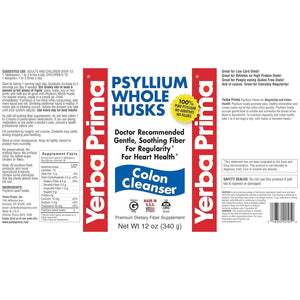 Yerba Prima Psyllium Husk, 12 Ounce - Whole Husk Fiber Supplement, Vegan, No Sugar or Artificial Sweeteners