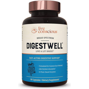 Live Conscious Digestwell Immediate Support - Fast-Acting Digestive Support Decreases Everyday Gas & Bloating - 90 Capsules