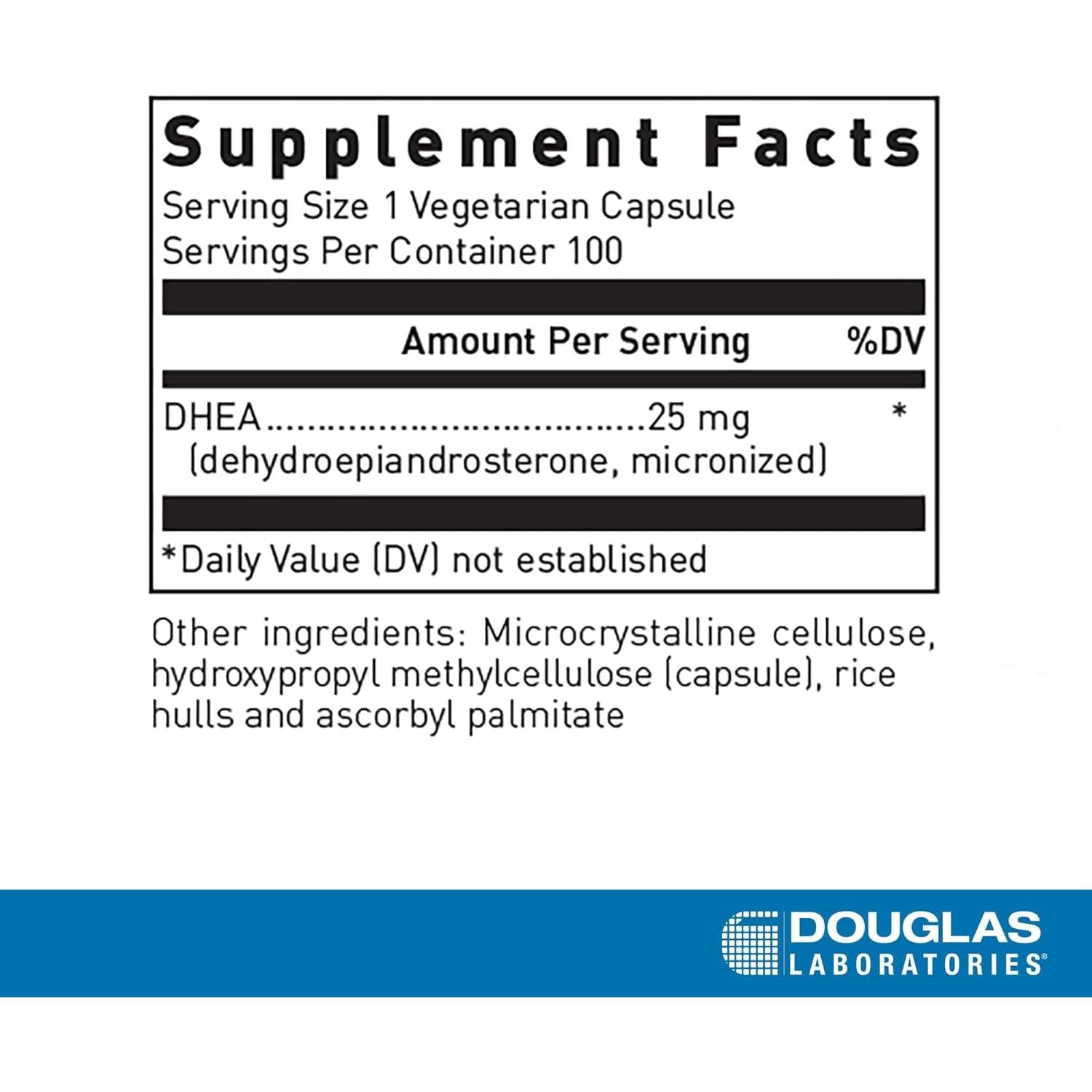 Douglas Laboratories DHEA 25 Mg Capsules - Supports Hormone Balance, Immunity, Brain, Bone Health & Metabolism* - 100 Capsules