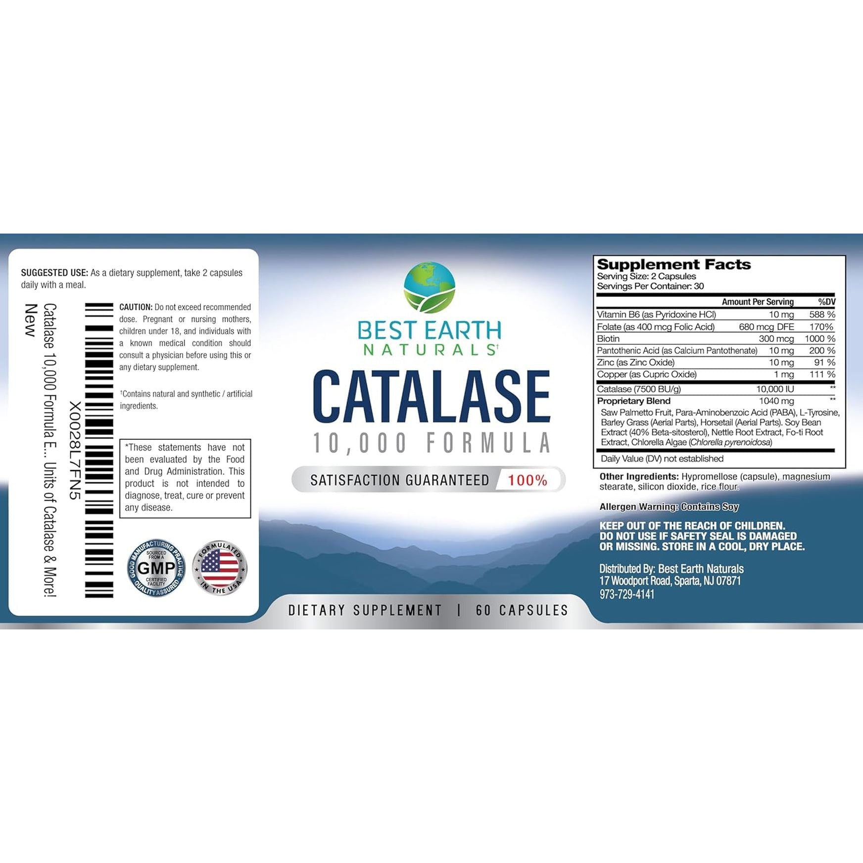Best Earth Naturals Catalase Supplement 10,000 - Hair Supplements for Strong Hair - 60 Capsules