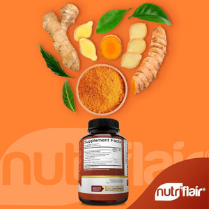 Nutriflair Turmeric Curcumin with Ginger and Bioperine Black Pepper Supplements, 180 Capsules