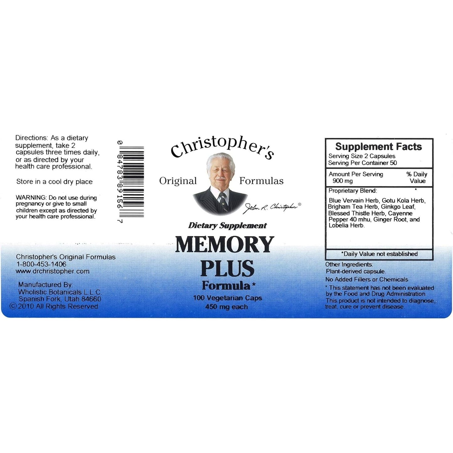 Christopher'S Original Formulas Memory plus Herbal Blend Supports Cognitive Function, Energy, & Alertness