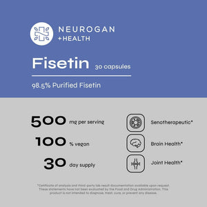 Neurogan Fisetin 500MG - 98% Pure | Healthy-Aging & Brain Health Capsules, Fisetin Supplements 30 Servings