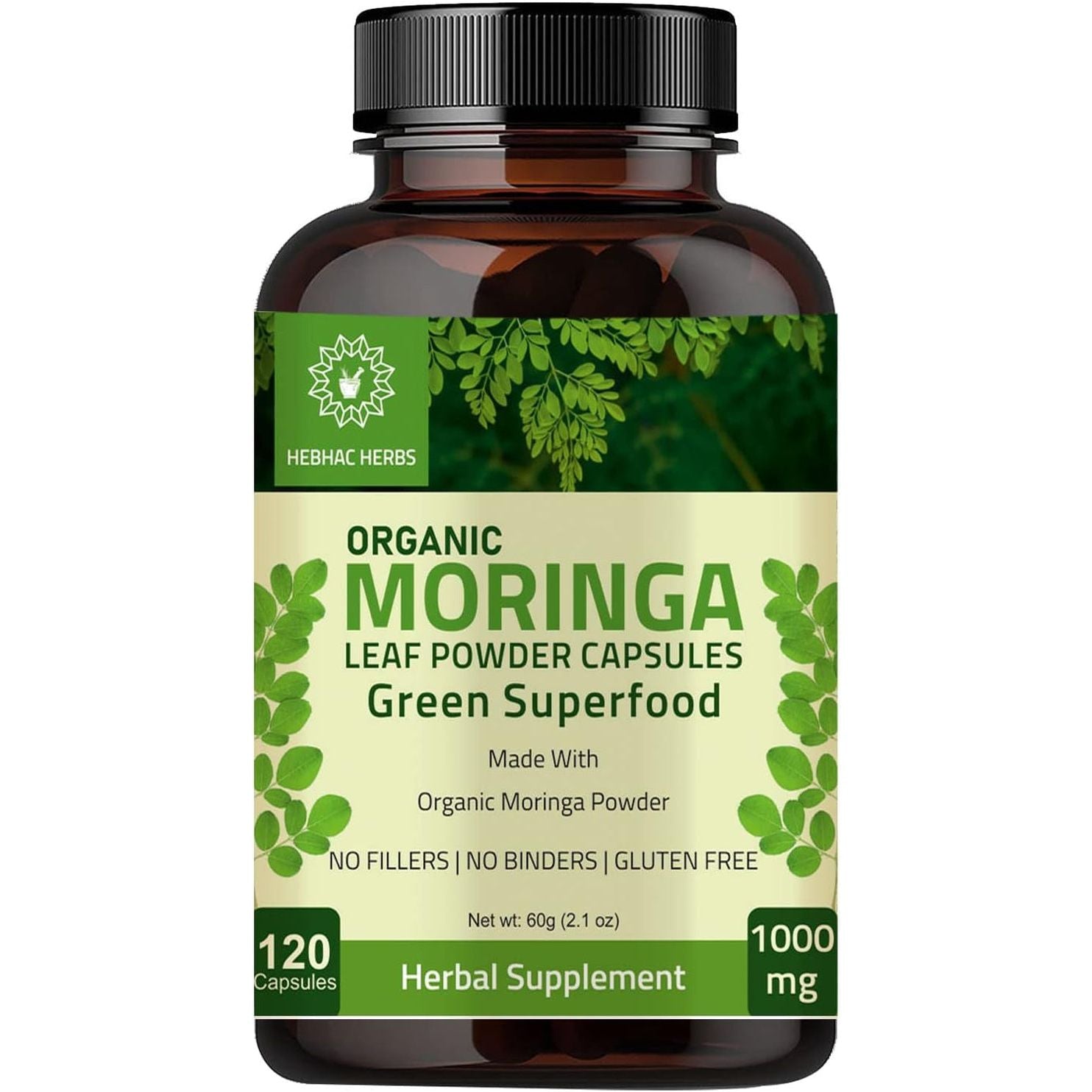 Organic Moringa Capsules – Energy, Metabolism, & Immune Support 120 Capsules 1000Mg