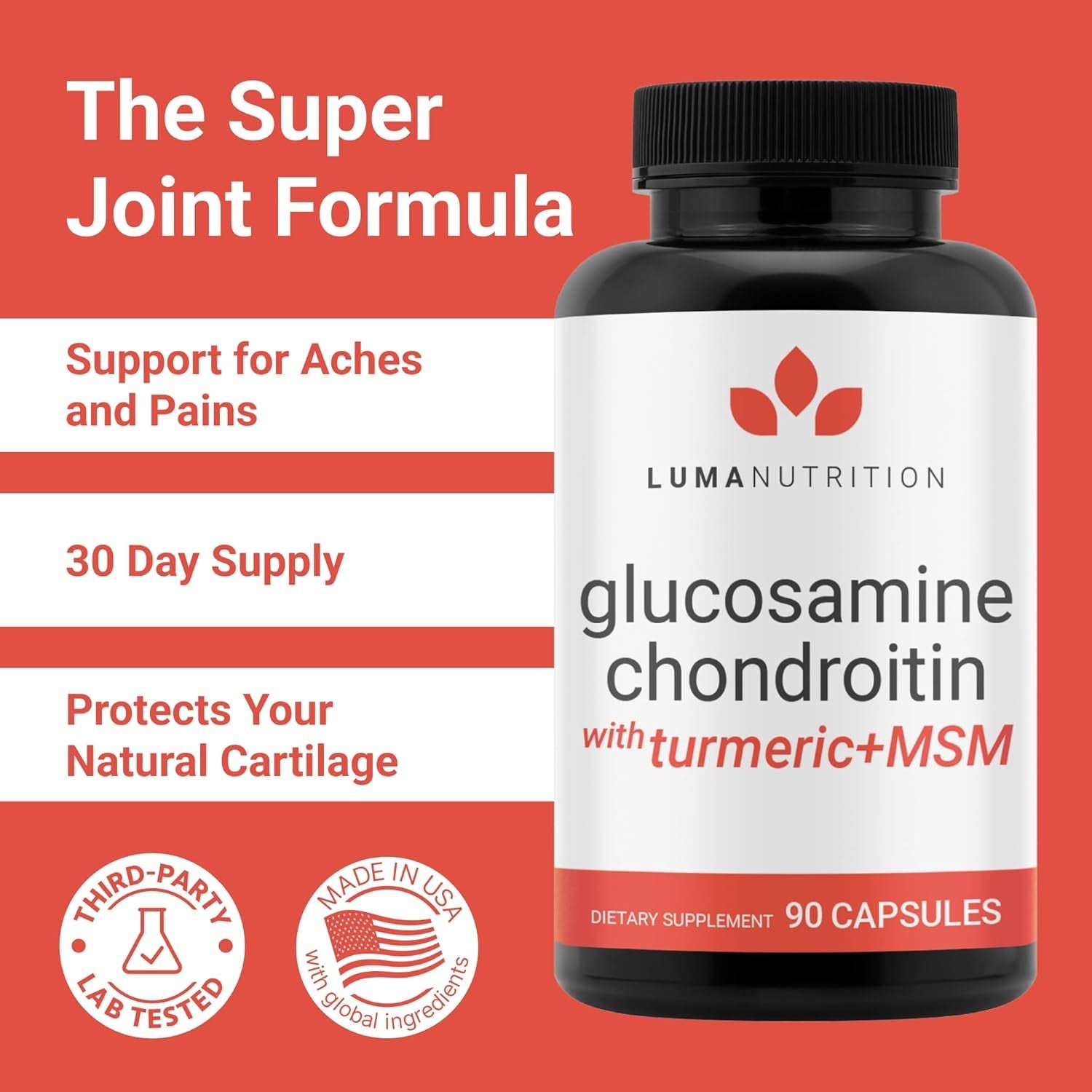 Luma Nutrition Glucosamine Chondroitin MSM - Turmeric, Boswellia - Joint Supplement - 90 Capsules