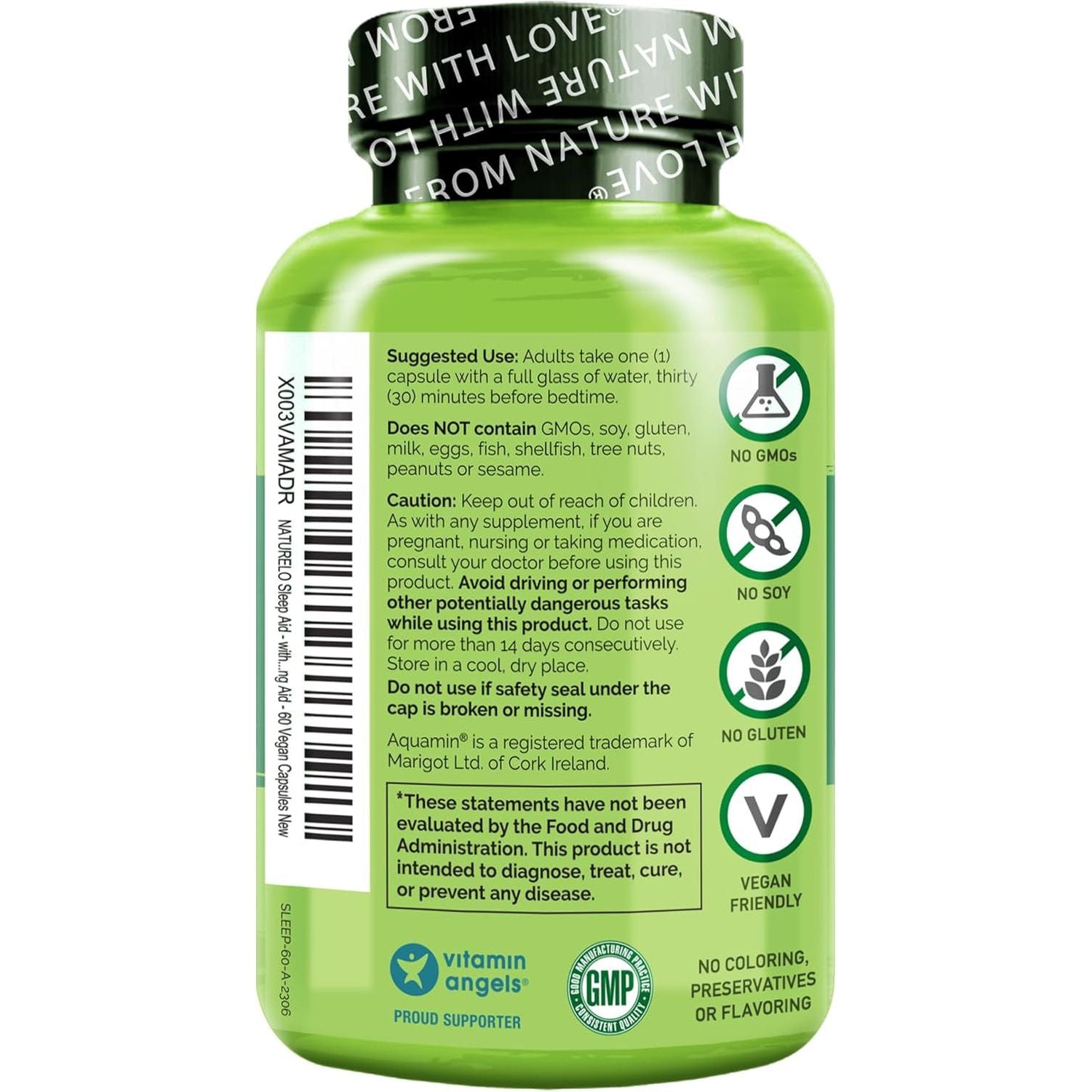 NATURELO Sleep Aid - with Melatonin, Magnesium, GABA, Valerian Root 60 Capsules