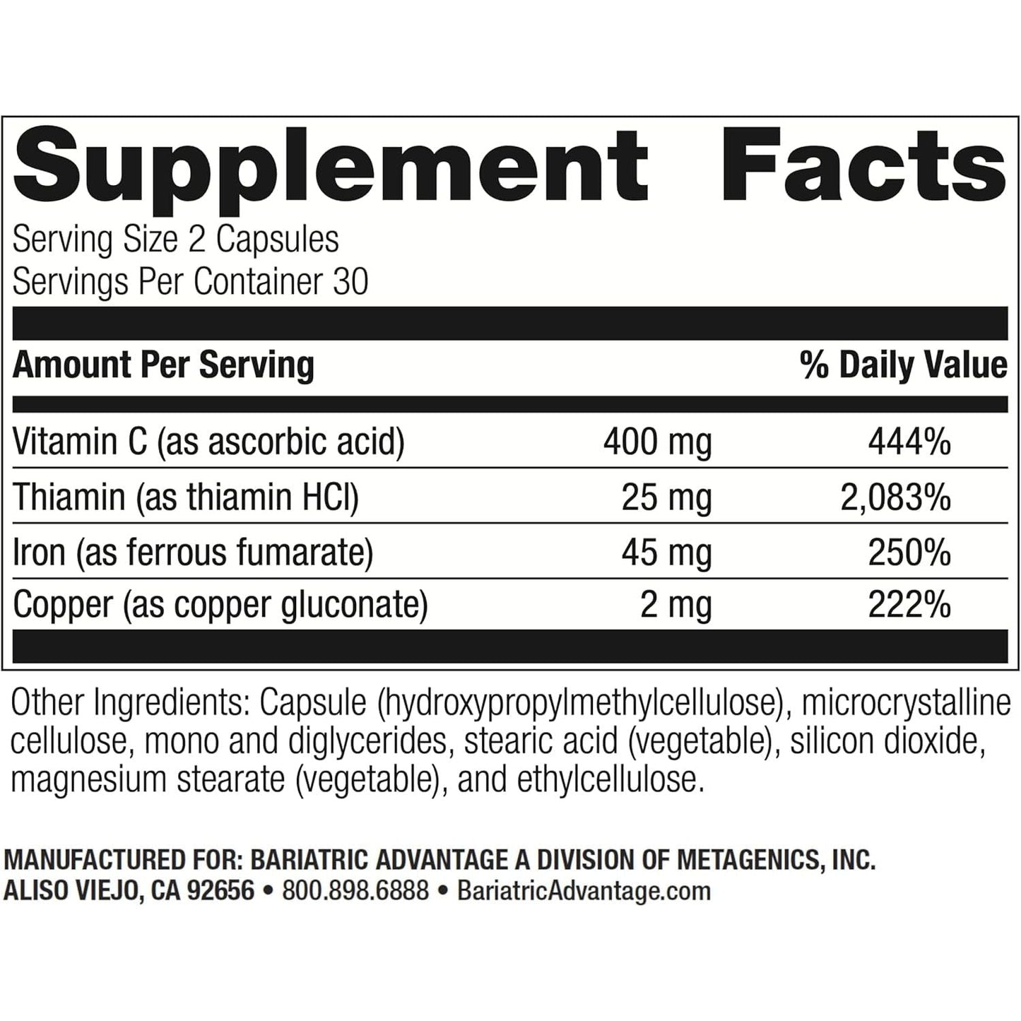 Bariatric Advantage Iron 45 Mg with Vitamin C for Gastric Bypass and Sleeve Gastrectomy Surgery Patients - 60 Count